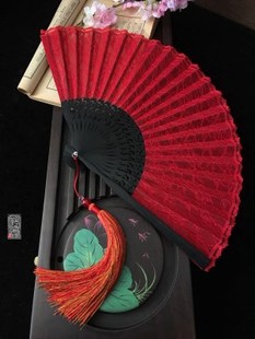 折扇子女士舞蹈扇古典古风鞠婧祎 中国风COS大红色扇子蕾丝扇r日式
