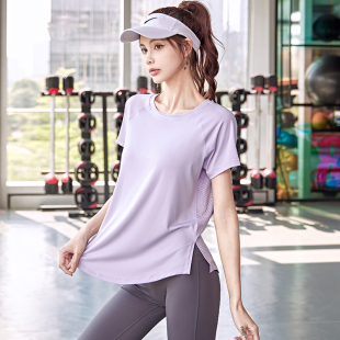 运动短袖 透气T恤宽松新款 薄款 瑜伽服跑步训练健身上衣 女夏季