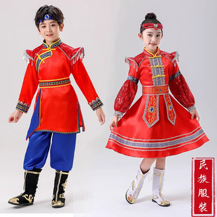 儿童蒙古族舞蹈演出服女男童56个民族牧民新歌筷子舞蹈服 蒙古服装