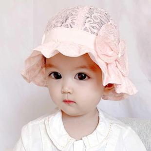 女宝宝公主蕾丝遮阳帽春秋可爱超萌防晒儿童1岁2 薄款 婴儿帽子夏季