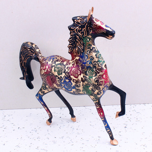 巴基斯坦铜器手工黑漆彩铜马仿古铜制家居客厅玄关风水动物马摆件