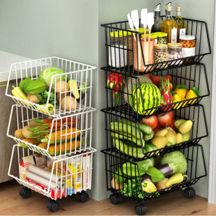 厨房蔬菜置物架菜架子多层落地蔬果收纳筐水果收纳架家用菜篮带轮