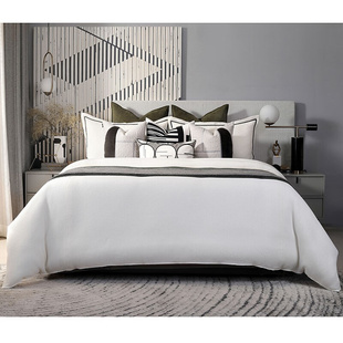 床上用品 现代样板间床品轻奢黑白色橙色十一件套别墅展厅家具美式