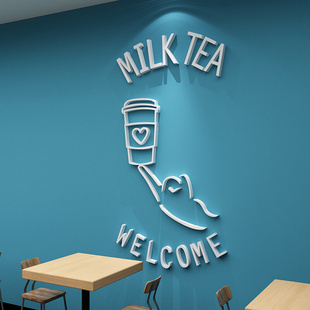 饰咖啡厅吧台摆件贴纸画甜品蛋糕玻璃门背景创意 网红奶茶店墙壁装