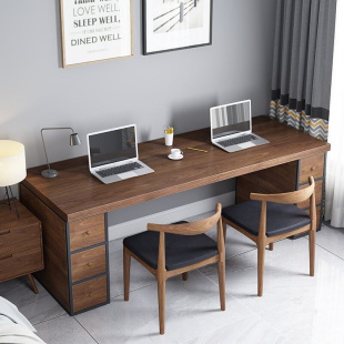 长条书桌家用客厅办公桌子工 电脑桌带抽屉 定制铁艺实木双人台式