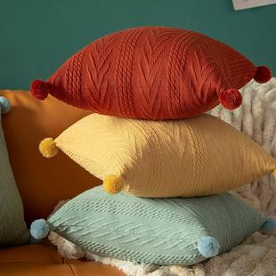 针织毛线球客厅沙发抱枕套不含芯红色靠枕床头抱枕汽车腰枕方形