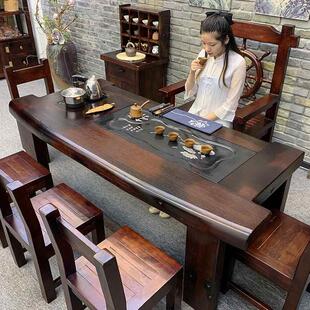 实木功夫茶几多功能泡茶桌 老船木茶桌椅组合阳台家用小茶台新中式