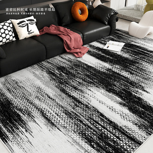 现代简约抽象风客厅地毯轻奢高级感黑灰色系沙发地垫免打理脚垫子