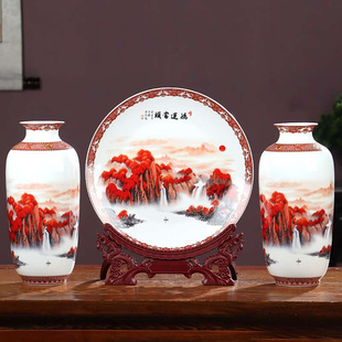 饰品 客厅酒柜小装 鸿运当头三件套陶瓷器花瓶景德镇家居摆件新中式