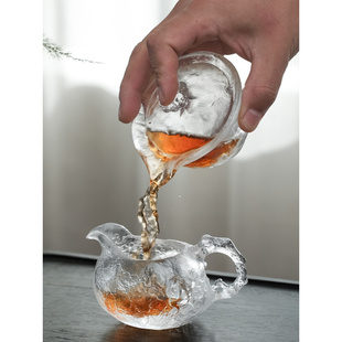 古法冰冻烧琉璃盖碗功夫茶泡茶杯纯手工茶具单个茶碗手抓壶不烫手