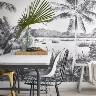 进口壁画热带雨林棕榈树现代北欧黑白客厅卧室电视背 网红荷兰原装
