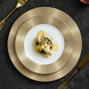 陶瓷盘子高级感金色高端酒店餐具家用样板房西餐餐盘牛排平盘套装