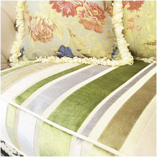 通用防滑 简约条纹绿沙发罩笠定做布艺四季 沙发套全包万能全盖欧式