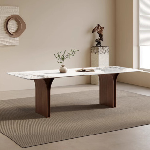 实木岩板餐桌意大利设计师侘寂风大长桌白蜡木去客厅化家用长餐桌