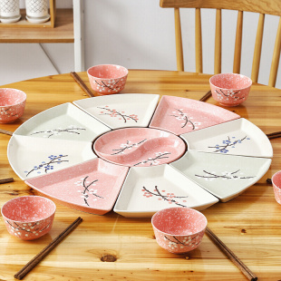 家用拼盘餐具组合陶瓷圆桌餐盘圆扇形摆盘创意菜盘子网红餐具套装