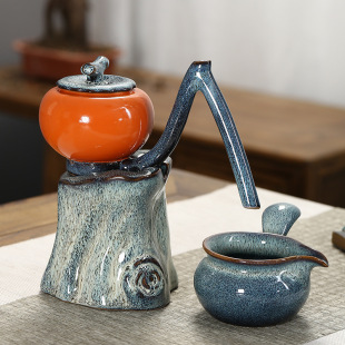 家用客厅办公室泡茶器品茗杯 创意柿子懒人半自动陶瓷茶具套装