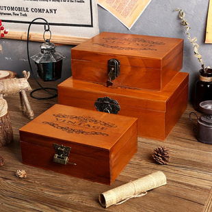 箱长方形木盒子 家用收纳盒桌面首饰化妆品木质储物盒文件带锁密码