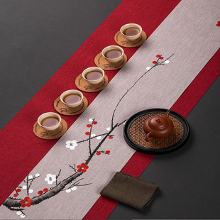 棉麻防水茶席套装 布置设计手绘禅意茶盘茶具垫中式 茶道布桌旗日式