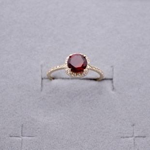 吉恩希韩国流行纯14K黄金AU585女士彩宝戒指红色锆石镶嵌彩金戒指