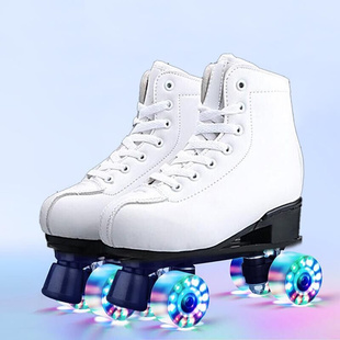 男童女童初学者专业溜冰场成年白皮 儿童旱冰鞋 双排闪光轮滑溜冰鞋