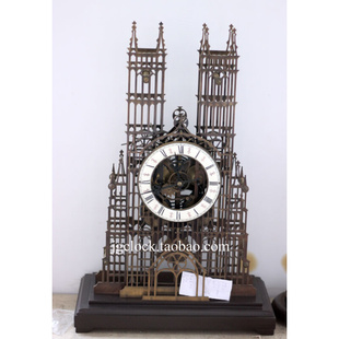 大教堂骨架钟 座钟纯铜座钟 摆设软装 饰品纯铜 欧式 仿古钟