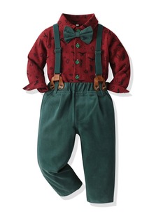 2023新款 男孩圣诞树主题衣服圣诞节服装 外出服 儿童男童秋冬套装