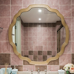 饰镜 圆形酒店简约壁挂卫生间浴室镜子复古化妆镜梳妆镜玄关装 法式