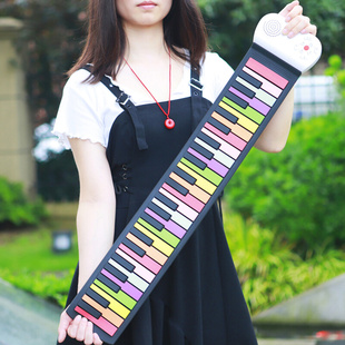 手卷琴 数码 49键手卷钢琴可折叠电子琴彩虹键初学者练习键盘便携式