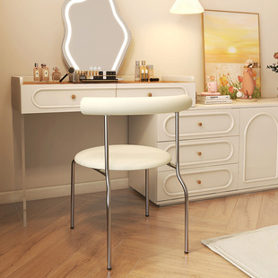简约餐椅卧室书桌复古椅 奶油风化妆椅极简梳妆蛋卷椅现代时尚 法式