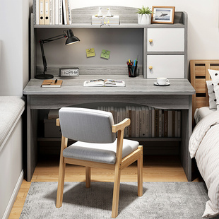 家用书桌书架一体简易学生学习桌卧室书房办公写字桌子 电脑桌台式