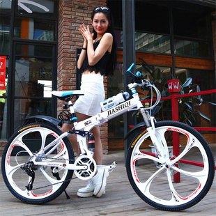 可摺叠载人变速山地车成年男女学生双减震网红单车 超轻便自行车