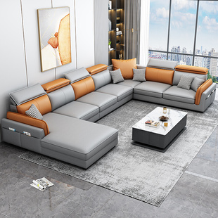 大户型轻奢家具 布艺沙发现代简约北欧科技布u型沙发客厅组合套装
