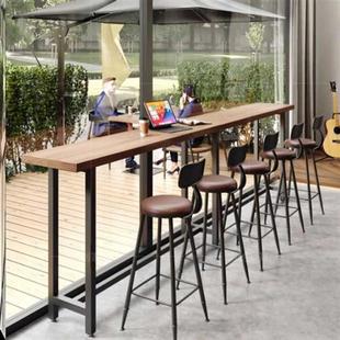 奶茶店高脚桌靠墙高脚桌椅组合窄桌子酒吧桌椅实木家用商用长条桌