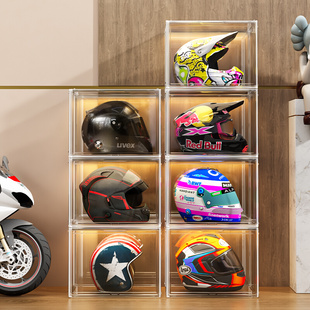 头盔收纳架家用摩托车帽子展示柜家用透明落地机车安全帽置物架子