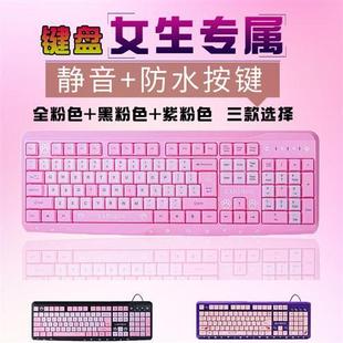 电脑笔记本 粉色键盘鼠标女生可爱卡通少女心静音办公USB有线台式