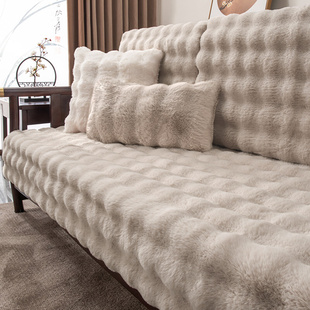 盖布兔兔绒沙发套罩 红木沙发坐垫子2023新款 沙发垫加厚毛绒新中式