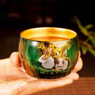 大漆茶杯建盏茶具手绘金油滴茶盏漆器主人杯古法工艺品茗茶杯子