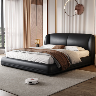 极简婚床 真皮床主卧1.8米大床实木黑色双人床现代简约意式 拉芙菲