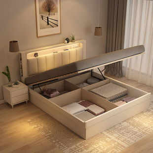 白色床 全实木床1.8米落地收纳双人床1.5气压高箱储物箱体主卧箱式