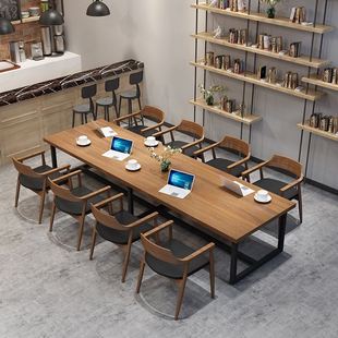 工业风长方形餐 公司洽谈会议桌 定制北欧实木办公室多人位电脑桌