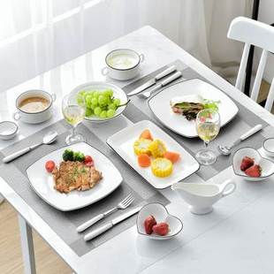 西餐牛排餐盘餐具套装 创意牛排刀叉套装 陶瓷简约黑线家用盘子 日式