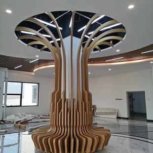 拉弯铝方管书店大厅艺术造型铝树室内铝方管铝树 弧形包柱