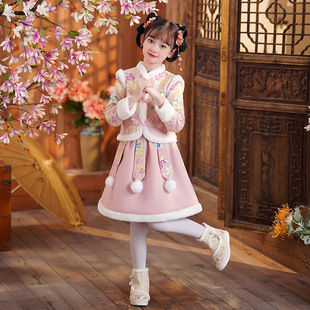 女童汉服拜年服女童冬季 唐装 儿童中国风古装 过年衣服宝宝 加绒套装