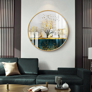 饰画金色圆形鹿走廊过道客厅沙发背景墙挂 促现代轻奢发财树玄关装