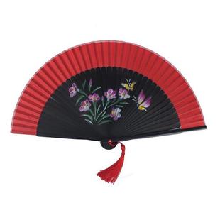 绢扇舞蹈演出折叠扇 精美女士喷绘折扇工艺真丝扇子夏季 中国风日式