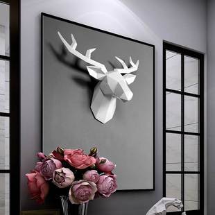 饰壁挂客厅电视背景墙面挂件招财麋鹿壁饰轻奢立体 北欧几何鹿头装