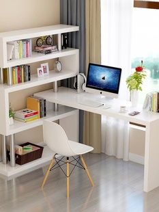 桌子儿童经济型白色书柜一体卧 定制转角书桌书架组合家用电脑台式