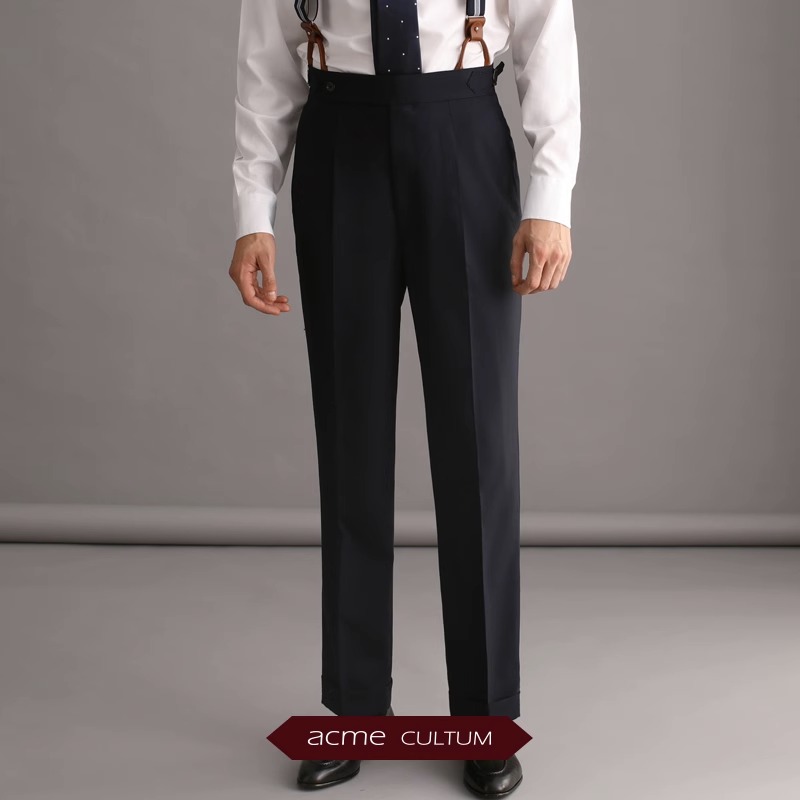 男职业正装 直筒修身 长裤 高腰单褶那不勒斯西裤 AC100%精纺羊毛意式