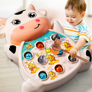 音乐玩具女 儿童益智电动打地鼠大号婴幼儿早教游戏机猪猪奶牛款