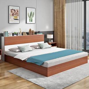 床实木床主卧双人北欧大床出租房单人木板床床架 夏天现代简约板式